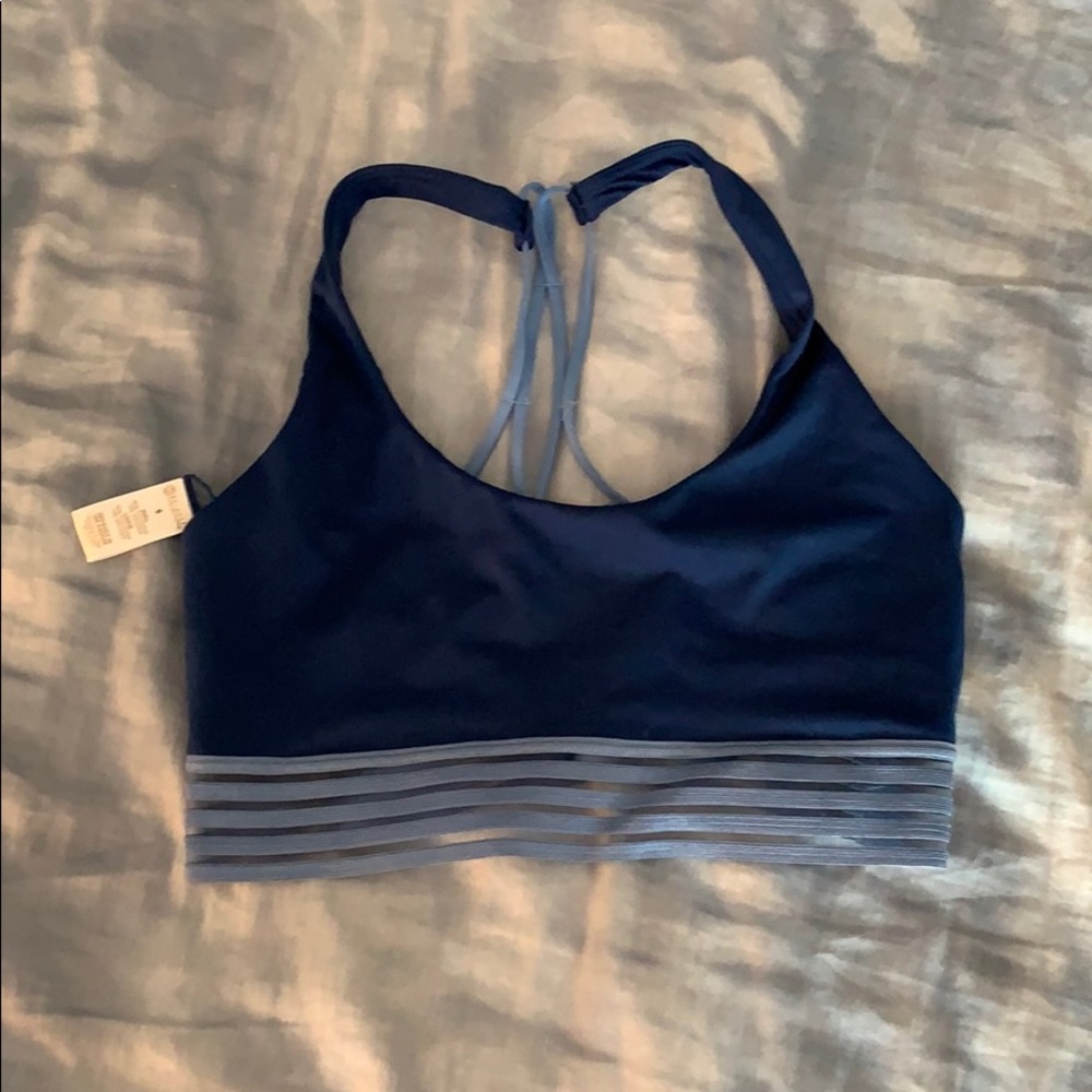 Strappy blue sports bra